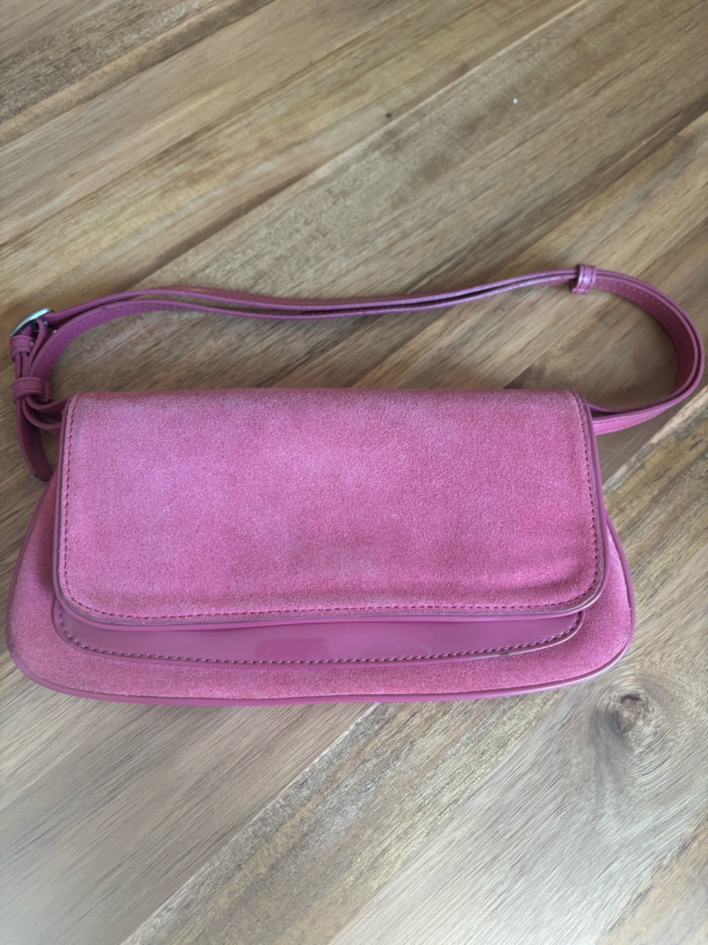 Ann Taylor Suede Shoulder Bag / clutch in pretty Pink